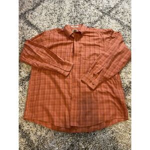 L.L. Bean Shirt Mens Large Orange Plaid Wrinkle Free Traditional Fit Button Down
